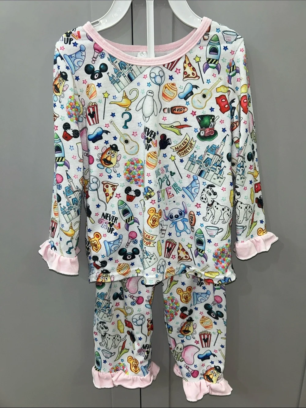 Disney Parks Inspired Snacks & Characters Ruffle Pajama Set Toddler Girls Size 2